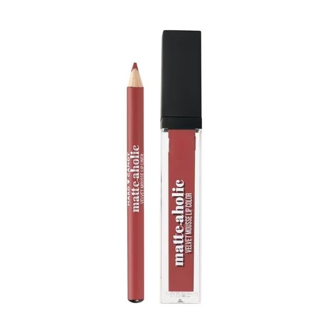 Hard Candies Matte-aholic Velvet Lip Color and Liner Set, Cherry Blossom, 0.29oz