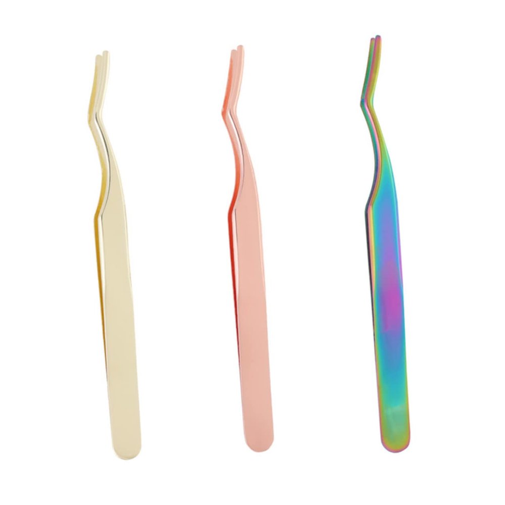 DECOMELODY 2pcs Stainless Steel Eyelash Extension Tweezers Professional Grafting Tweezers Curved Tip Lash Applicator for Women