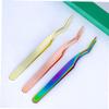 DECOMELODY 2pcs Stainless Steel Eyelash Extension Tweezers Professional Grafting Tweezers Curved Tip Lash Applicator for Women view 3