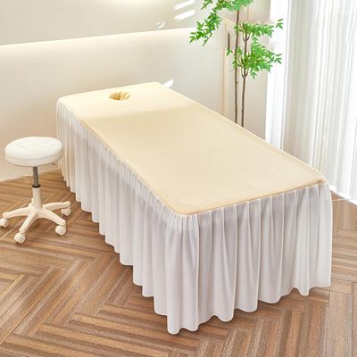 B/Beige,70x185(T),LDLCYCN Massage Table Bedskirt with Face Hole Comfortable Soft Spa Bed Cover with Skirt Beauty Salon Bedskirt with Elastic Band Skin-Friendly Massage Table Bed Cover