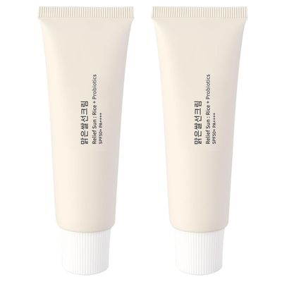 2PCS Relief Sun Organic Sunscreen SPF50+,PA++++ Rice and Probiotics,Nourishing Skin Protection,Korean Skin Care Solution for All Skin Types