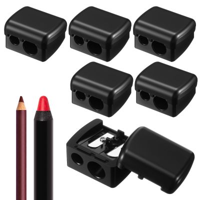 Faccito 6 Pcs Makeup Pencil Sharpener with Cover, Lip Liner Pencil Sharpener, Dual Hole Cosmetic Manual Tools for Eyeliner, Lip Liner, Eyebrow, Back to School Gifts for Classroom (Black)