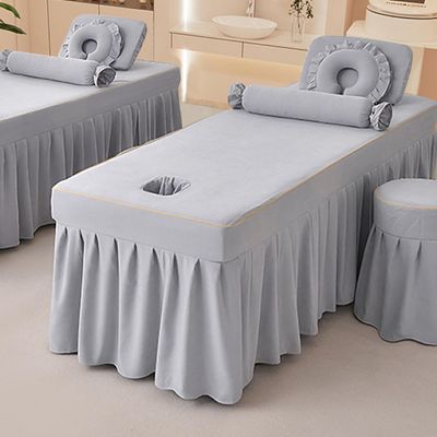 Grey,80x190cm,LDLCYCN Massage Table Bed Cover Sheet Bedskirt with Face Hole Skin-Friendly Massage SPA Bed Cover Massage Table Sheet with Skirt Beauty Salon Mattress Cover Machine Washable