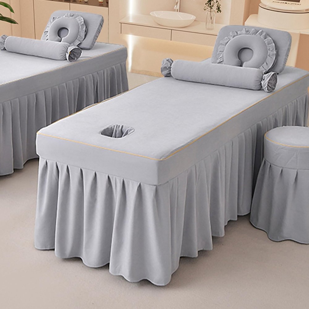 Grey,80x190cm,LDLCYCN Massage Table Bed Cover Sheet Bedskirt with Face Hole Skin-Friendly Massage SPA Bed Cover Massage Table Sheet with Skirt Beauty Salon Mattress Cover Machine Washable