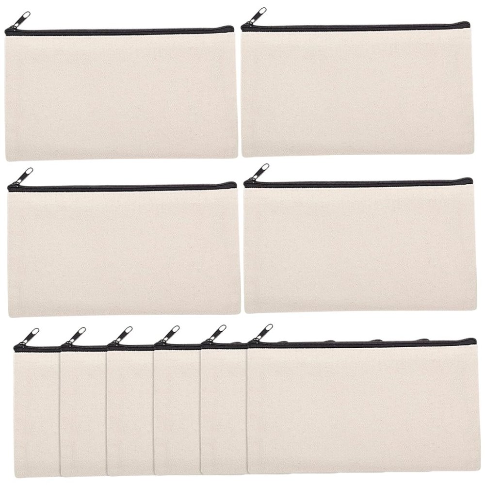 OSALADI 10pcs Sublimation Blank Cosmetic Bags Portable Canvas Pencil Cases for Heat Transfer Makeup and Travel Accessories