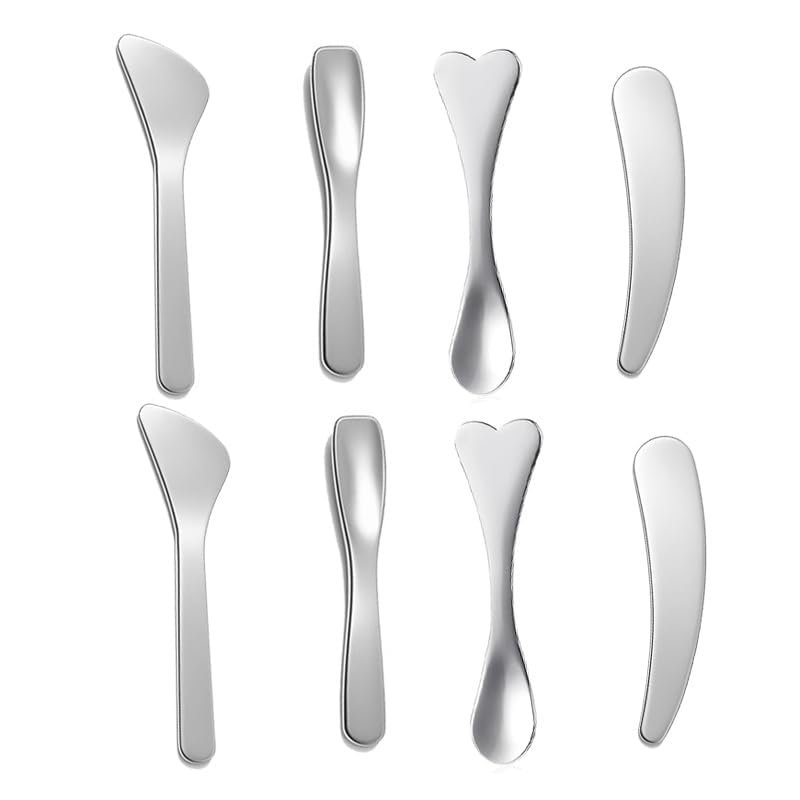 8Pcs Mini Stainless Steel Cosmetic Beauty Spatulas,Skincare Spatulas,Small Makeup Spatula, Makeup Cream Spoon,Mini Beauty Heart Spoons for Mixing and Sampling Masks Skin Care Creams Eye Cream