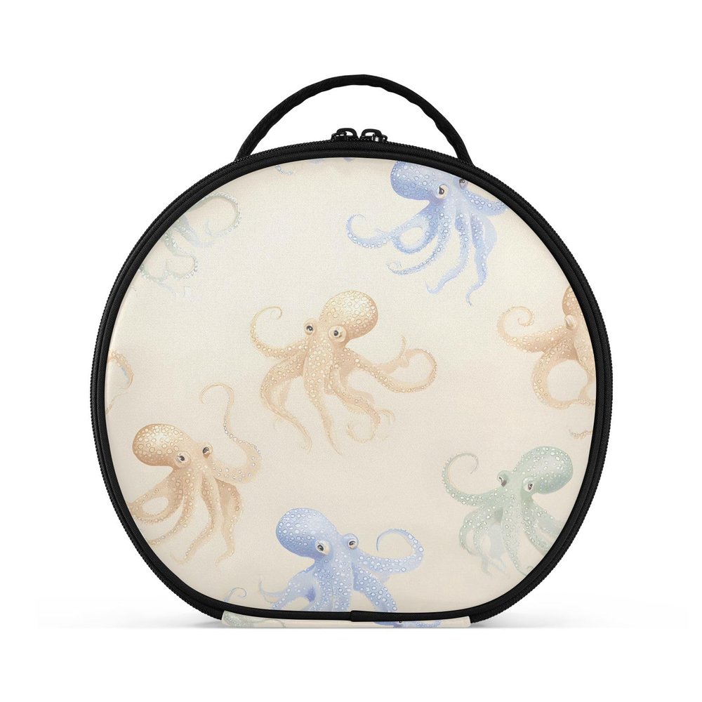 senya Round Cosmetic Pouch Travel Makeup Train Case Organizer Bag Portable Makeup Brushes Toiletry Jewelry Accessories Octopuses Pattern
