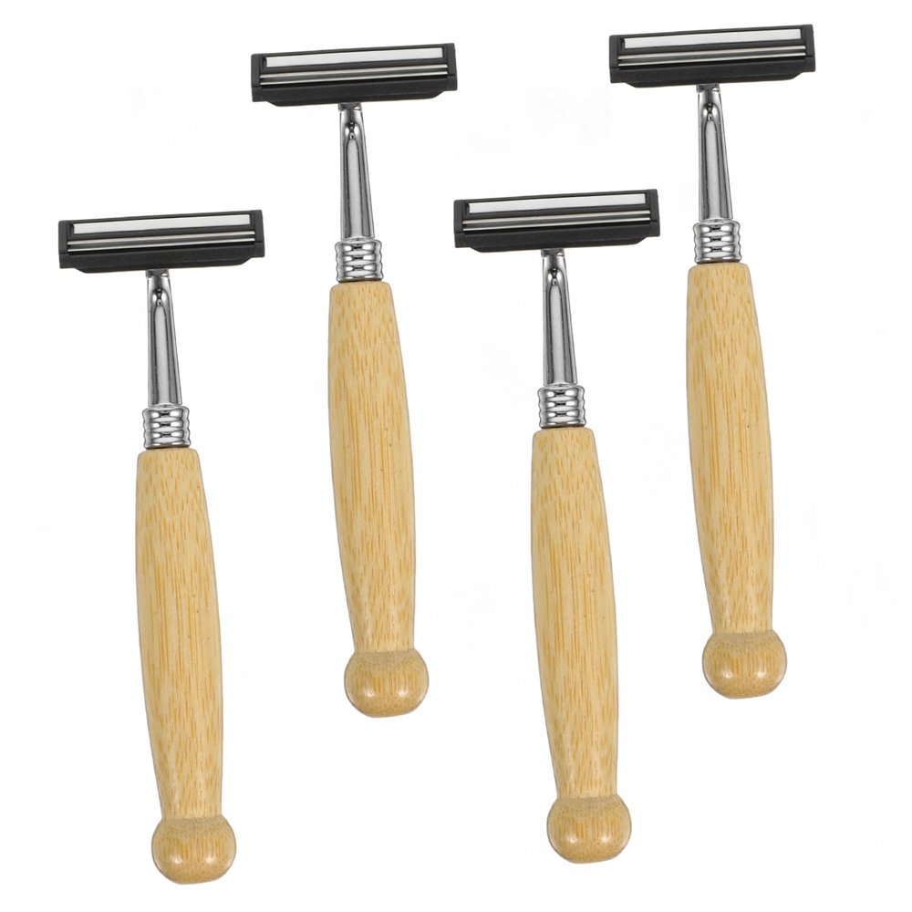 ARTSEWPLY 4pcs Stainless Steel Safety Razor Natural Bamboo Handle Hair Clipper Hair Razor Old Style Shaver for Men