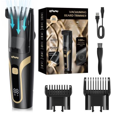 ENSSU Beard Trimmer for Men - Electric Cordless Vacuum Mens Beard Trimmer with Adjustable 20 Length Setting,Waterproof Mustache Trimmer with Ceramic Blade for Precision Facial Hair