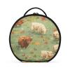 senya Round Cosmetic Pouch Travel Makeup Train Case Organizer Bag Portable Makeup Brushes Toiletry Jewelry Accessories Highland Cattle Meadow Pattern view 1