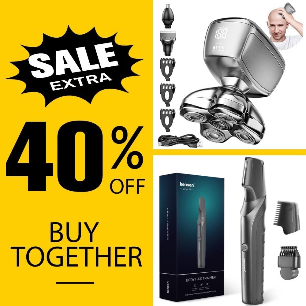 5D Head Shavers for Bald Men - 6 in 1 kensen Upgraded Magnetic Head Electric Razor for Men V-Shaped Body Hair Trimmer Men's Groin & Pubic Hair Trimmer,Wet/Dry Cordless Body Groomer