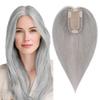 SEGO Grey Hair Toppers for Women Real Human Hair No Bangs, 7 * 13 CM Silk Base Clip In Topper Wiglet, Top Pieces Add Volume -14 Inch G1 Silver Grey view 1