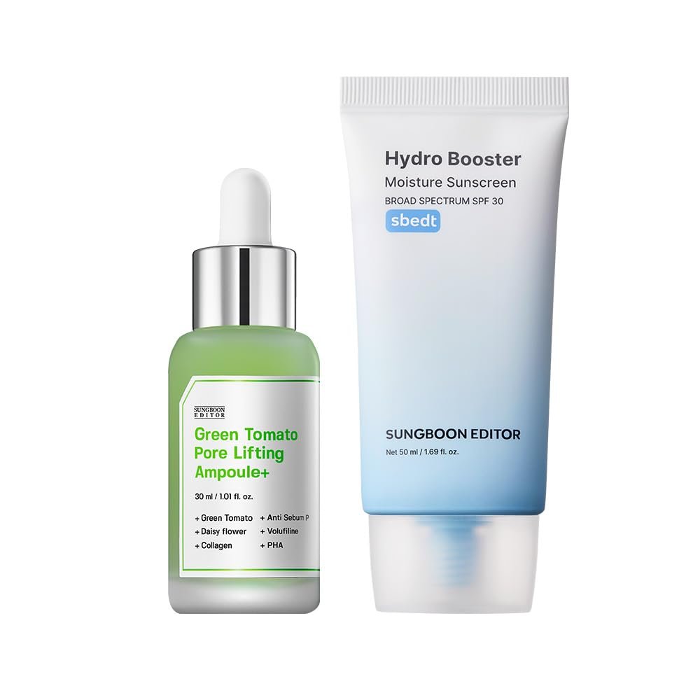 SUNGBOON EDITOR Pore Shield Duo : Green Tomato Pore Lifting Ampoule & Hydro Booster Moisture Sunscreen, Summer Essentials, Korean Skin Care | Christmas Gift Sets