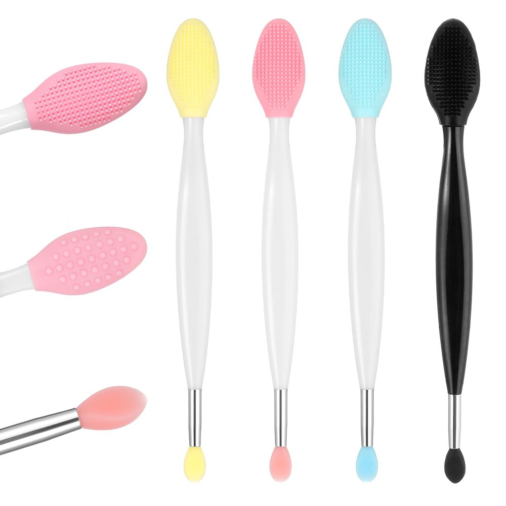 4PCS Double-headed Silicone Lip Scrubber, Reusable Lip Scrub Brush for Exfoliation, Blackhead Removal, Makeup Removal and Skin Care, DIY Facial Mask