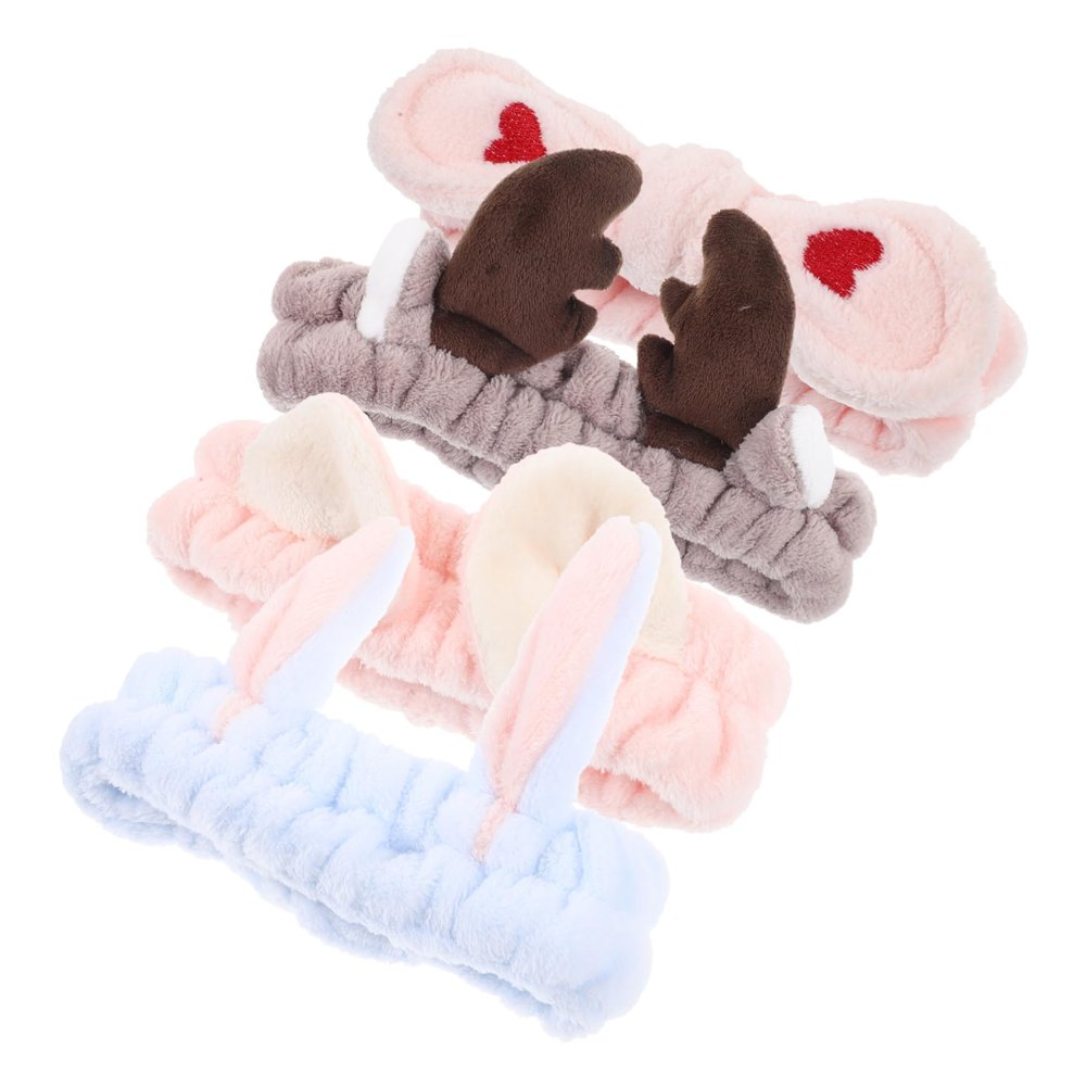 OFFIGAM Cat Ear Makeup Headband 4pcs Elastic Spa Facial Wash Hair Band for Women Cute Antlers Design for Skincare and Bathing