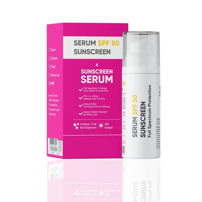 MU Sunscreen Serum SPF 50 PA++++ | Broad Spectrum UVA, UVB & IR Protection | No White Cast | Ultra-Lightweight | Skin Safe | Dewy Finish | Non-Greasy, Quick Absorbing | For Women & Men | 30ml