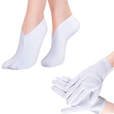 MOAIYU Moisturizing Socks and Gloves Set,Spas Socks and Gloves for Dry and Chapped Hands and Feet Skin Care,Snow Color Cloth Gloves