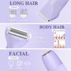 3-in-1 Bikini Trimmer for Women, IPX7 Waterproof Electric Shaver for Women-Rechargeable Electric Razors for Pubic, Facial & Body Hair Trimmer with LED Display, Travel Kit & Painless Blades (Purple) view 2
