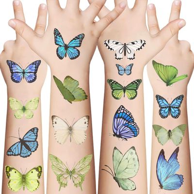 10 Sheets Cute Butterfly Temporary Tattoos Stickers, Birthday Themed Party Supplies Decoration Favors Cartoon Cute Sticker