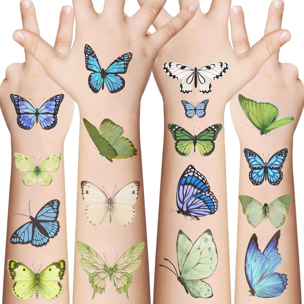 10 Sheets Cute Butterfly Temporary Tattoos Stickers, Birthday Themed Party Supplies Decoration Favors Cartoon Cute Sticker