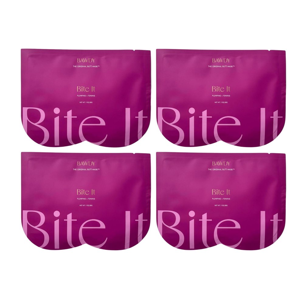 BAWDY Bite It 4 Pack - Plant Based Collagen Butt Mask - Hydrating + Toning Beauty Treatment - 2 Sheets, One for Each Cheek - Clean Beauty for Your Butt (4 Single Use Masks)