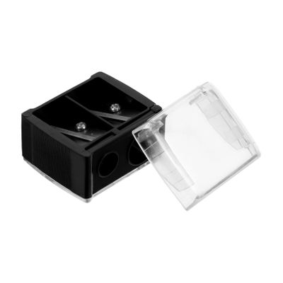 VICASKY 1pc Double Hole Pencil Sharpener for Eyebrow Lip Liner Eyeliner Portable Sharpener Black for Makeup Enthusiasts Easy to Use and Carry