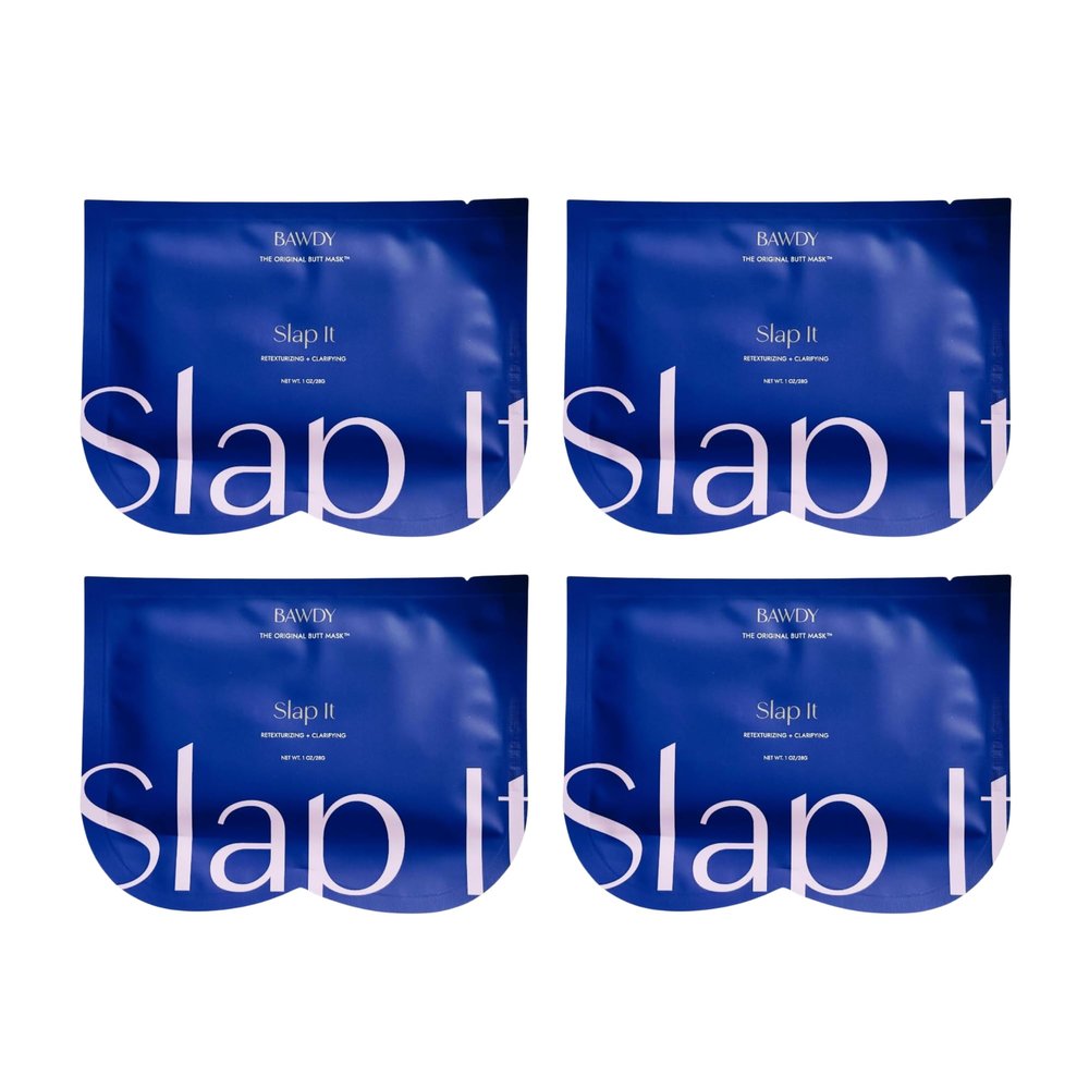 BAWDY Slap It 4 Pack - Caffeine Beauty Butt Mask - Retexturizing + Detoxifying Treatment for Your Behind - 2 Sheets, One for Each Cheek - Clean Beauty for Your Butt (4 Single Use Masks)
