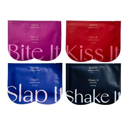 Bawdy Butt Kit - 4 Collagen-Infused Butt Masks - Kiss It, Slap It, Bite It, Shake It - Hydrating Sheet Masks to Retexturize, Firm, Tone & Leave Skin Looking Plump (4 Single Use Sheets)