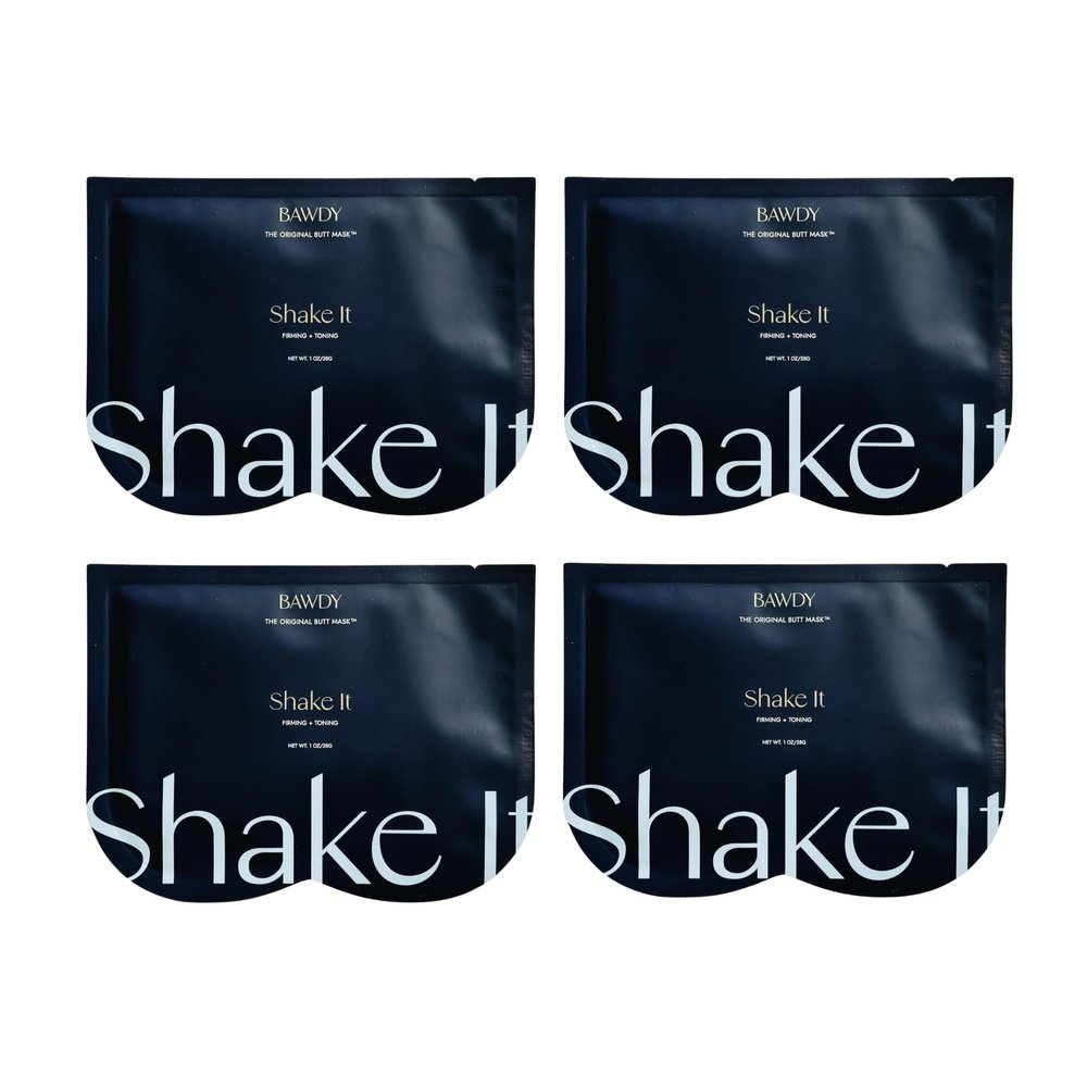 BAWDY Shake It 4 Pack - Marine Algae Beauty Mask for Your Butt - Firming + Illuminating Treatment for Your Behind - 2 Sheets, One for Each Cheek - Clean Beauty for Your Butt (4 Single Use masks)