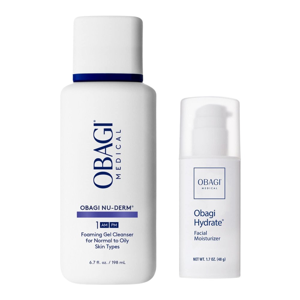 Obagi Nu-Derm Foaming Gel & Hydrate Facial Moisturizer Bundle Deep Cleansing with Aloe Vera & Intense All Day Hydration
