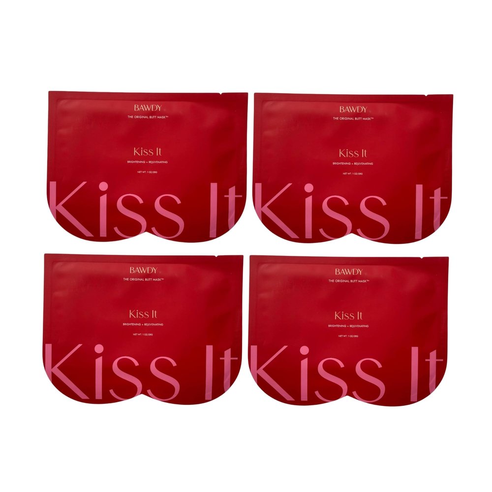 BAWDY Kiss It 4 Pack - Citrus Beauty Butt Mask - Illuminating + Rejuvenating - 2 Sheets, One for Each Cheek - Clean Beauty for Your Butt (4 Single Use Masks)