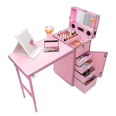 SXXZYAZJ Foldable Manicure Workstation, Portable Manicure Table, Professional Expanded Nail Desk, Modern Rolling Art Nail Booth for Outdoors, Mobile Manicure Accessories, Travel Art Nail Desk,Pink