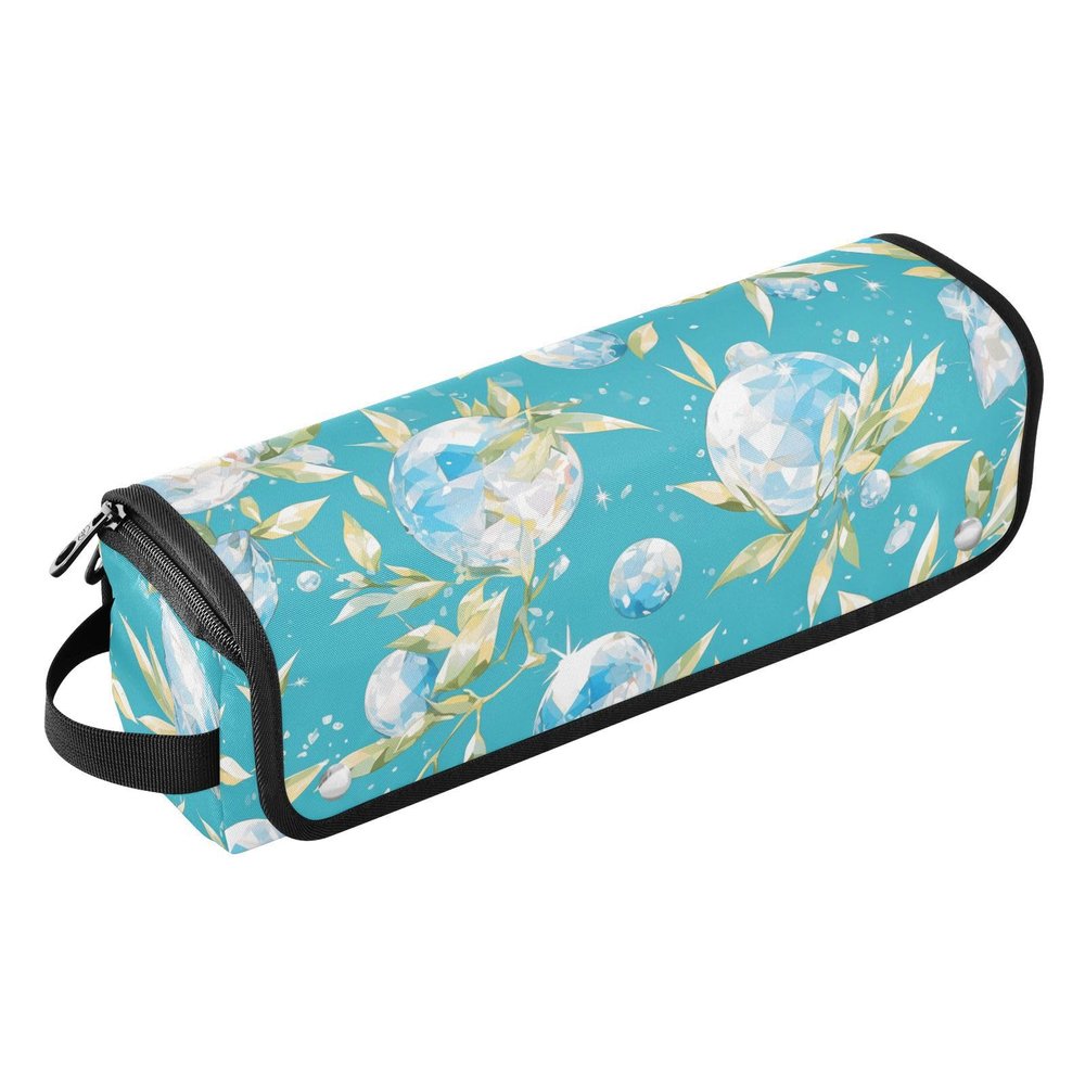 2 in 1 Hair Tools Organizer with Heat Resistant Pad Waterproof Hair Tools Travel Organizer for Curling Iron Straightener Flat Hair Dryer, Blue Gem Leaf Travel Bag for Hair Tools