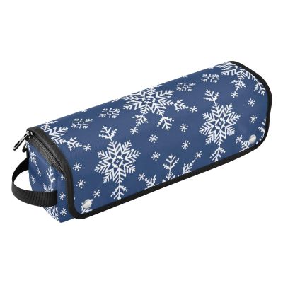 2 in 1 Hair Tools Organizer with Heat Resistant Mat Waterproof Portable Open Flat Travel Bag for Hot Tools Curling Iron Flat Irons Hair Volumizer Styler, Snowflakes Navy Blue Women