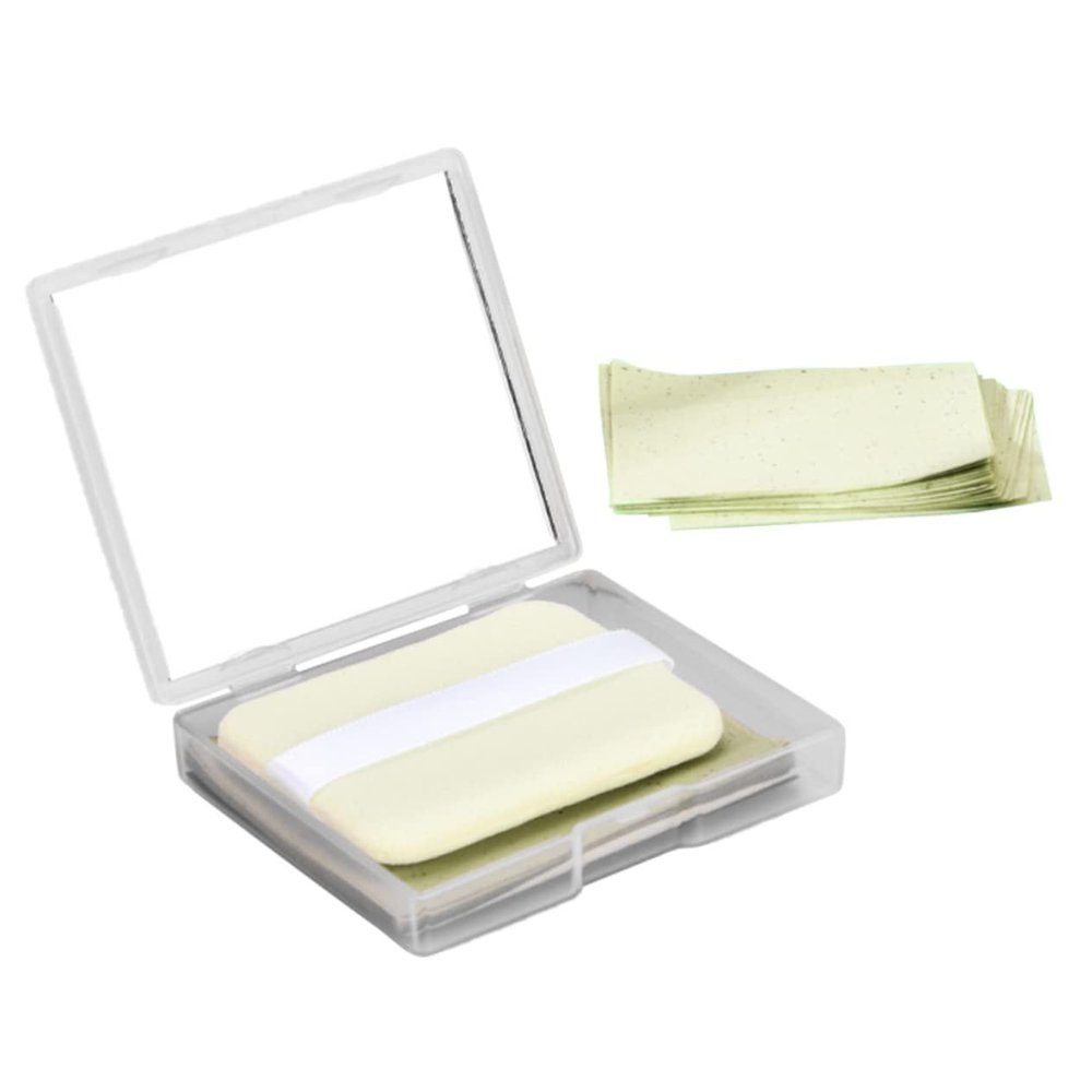 DECOMELODY Tea Oil Blotting Paper for Oily Skin 100 Sheets Absorbent Face Oil Sheets Powder Puff for Men and Women for Makeup Touch-Ups
