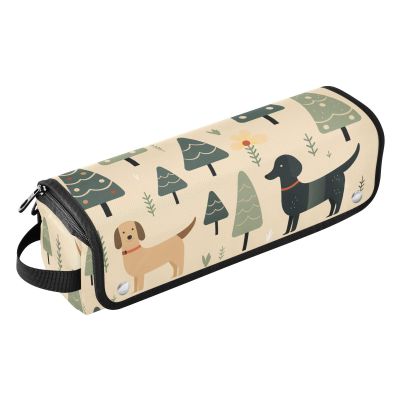 2-in-1 Curling Iron Travel Case with Removable Heat Resistant Mat Hair Tools Organizer Storage Bag for Curling Iron Straightener Flat Hair Dryer, Merry Christmas Dog Beige Travel Bag for