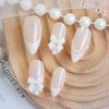BQZQPAMZ 24pcs Press On Nails Medium Almond With 3D White Bow Rhinestone Design Pearl Gem French Tip Fake Nails Acrylic Artificial Fingernails for Women Nail Art Supplies view 2