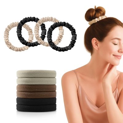 10PCS Silk Scrunchies and Hair Ties Set - No Damage Silk Hair Ties Elastics, Scrunchies for Women Girls, Soft Stretchy Ponytail Holders