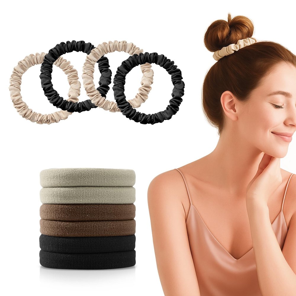10PCS Silk Scrunchies and Hair Ties Set - No Damage Silk Hair Ties Elastics, Scrunchies for Women Girls, Soft Stretchy Ponytail Holders