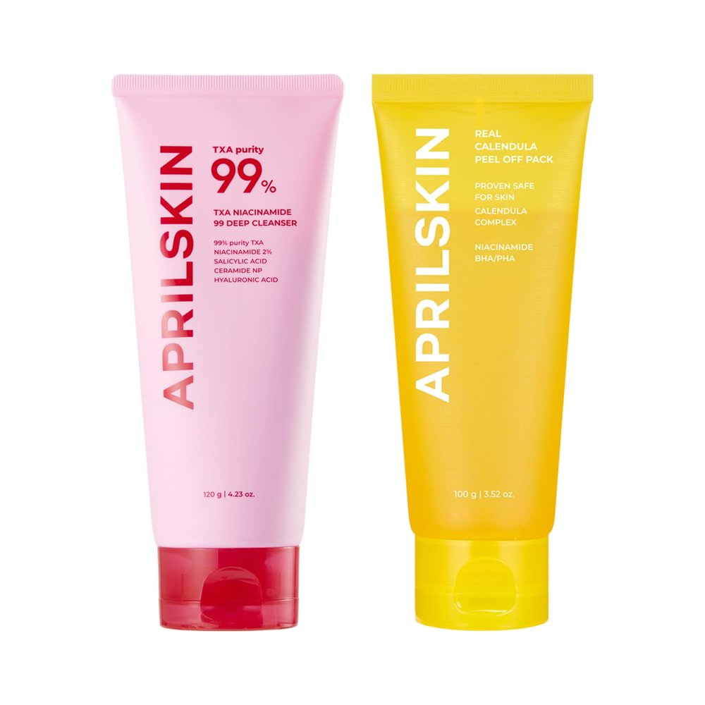 APRILSKIN Pore Care Duo for Oily Skin: TXA Niacinamide 99 Pore Care Pink Bubble Gum Deep Cleanser and Calendula Flower-Infused Facial Peel Off Mask