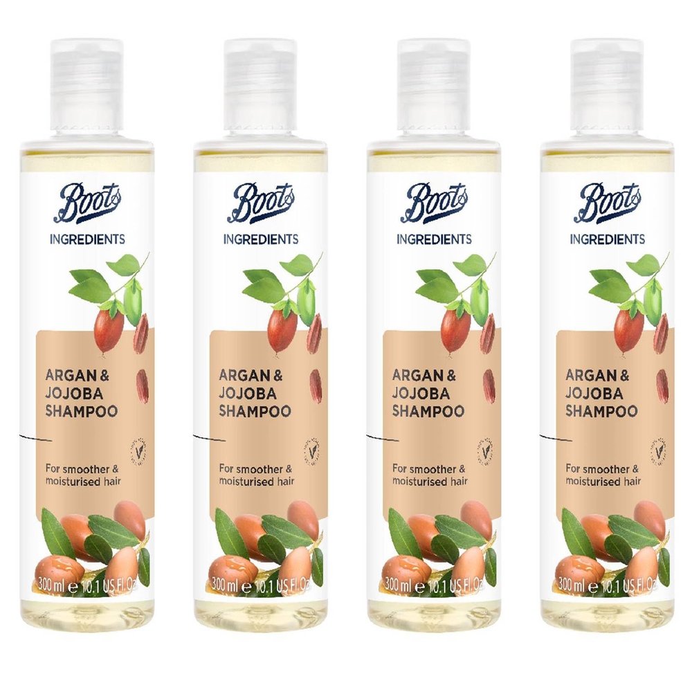 Boots Ingredients Argan and Jojoba Shampoo 10.14 Fl Oz. (Pack of 4)