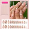 BQZQPAMZ 24pcs Nude Almond False Nails Spring Flowers Press on Nails Medium with Glue Green Leaves Design Stick on Nails Full Coverage Acrylic Nails Women Nail Art Supplies view 2