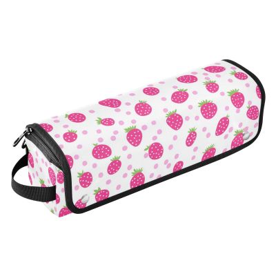 2 in 1 Hair Tools Organizer with Heat Resistant Mat Carrying Case Flat Curling Iron Waterproof Organizer for Curling Iron Straightener Flat Hair Dryer, Childish Pink Strawberry Polka Dot