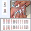 BQZQPAMZ Blue French Tip Press On Nails White Flower Stick On Nails With 3D Blue Flat Rhinestones Reusable Acrylic Fake Nails Spring Summer Fingernails for Women Nail Art Supplies-24pcs view 2