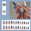 BQZQPAMZ 24Pcs French Tip Press On Nails Blue Black Long Almond Fake Nails Flower False Nails Glue On Nails Acrylic Nail Art Supplies for Women DIY Manicure Decoration view 2
