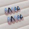 BQZQPAMZ 24Pcs French Tip Press On Nails Blue Black Long Almond Fake Nails Flower False Nails Glue On Nails Acrylic Nail Art Supplies for Women DIY Manicure Decoration view 3