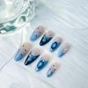 BQZQPAMZ 24Pcs French Tip Press On Nails Blue Black Long Almond Fake Nails Flower False Nails Glue On Nails Acrylic Nail Art Supplies for Women DIY Manicure Decoration view 4