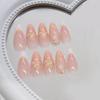 BQZQPAMZ White French Tip Press on Nails Gold-Stamped Pink Flower Fake Nails Medium Almond Shaped With Glue Reusable Full Coverage Acrylic Nails for Women DIY Spring Glossy Manicure Supplies view 3