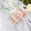 BQZQPAMZ White French Tip Press on Nails Gold-Stamped Pink Flower Fake Nails Medium Almond Shaped With Glue Reusable Full Coverage Acrylic Nails for Women DIY Spring Glossy Manicure Supplies view 4
