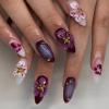 BQZQPAMZ 30pcs Flower Press On Nails Medium Length, Purple Pink Floral Design Fake Nails With Glue Reusable Full Coverage Acrylic False Nails for Women DIY Spring Nail Art Supplies view 1